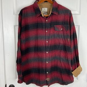 Legendary Whitetails Buck Camp Red Brushed Striped Flannel Workwear Mens 3XL